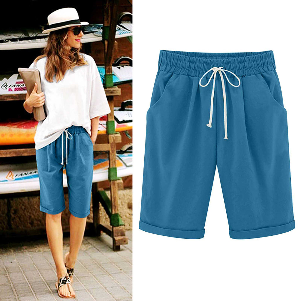 Cross-border European and American women's clothing Amazon independent station women's cotton and linen solid color pocket tether cropped pants casual pants in stock
