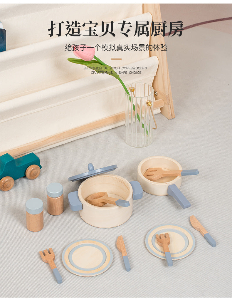 Cross-border New Products Wooden Children's Play-house Simulation Kitchen Toy Set Cooking Rice Cooking Kindergarten Interactive Toys