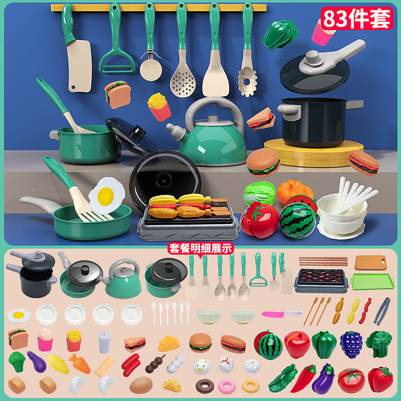 [Cross-border Exclusive] Simulation Kitchenette Cooking Kitchenware suit Fruit Chicing Music Cooking Induction Cooker to play house