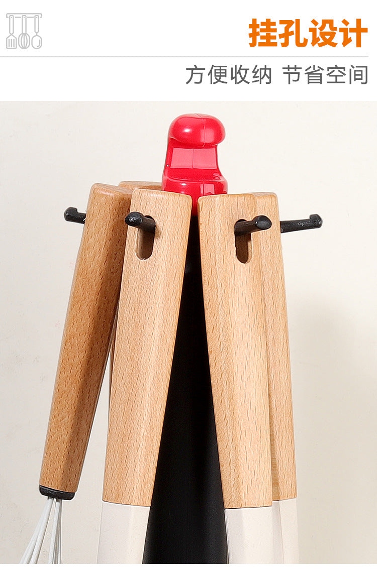 Wooden Handle Silicone Kitchen Utensil Set, Non-Stick Pan, Silicone Spatula, Soup Spoon, High Temperature Resistant Silicone Cooking Spatula, Daily Kitchen Utensils