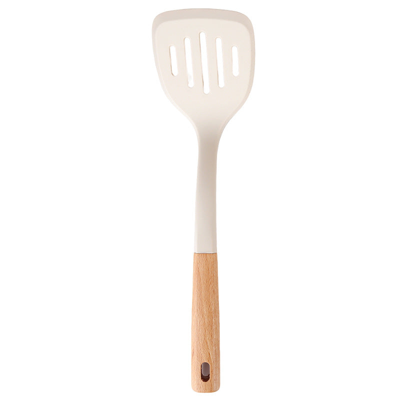 Wooden Handle Silicone Kitchen Utensil Set, Non-Stick Pan, Silicone Spatula, Soup Spoon, High Temperature Resistant Silicone Cooking Spatula, Daily Kitchen Utensils