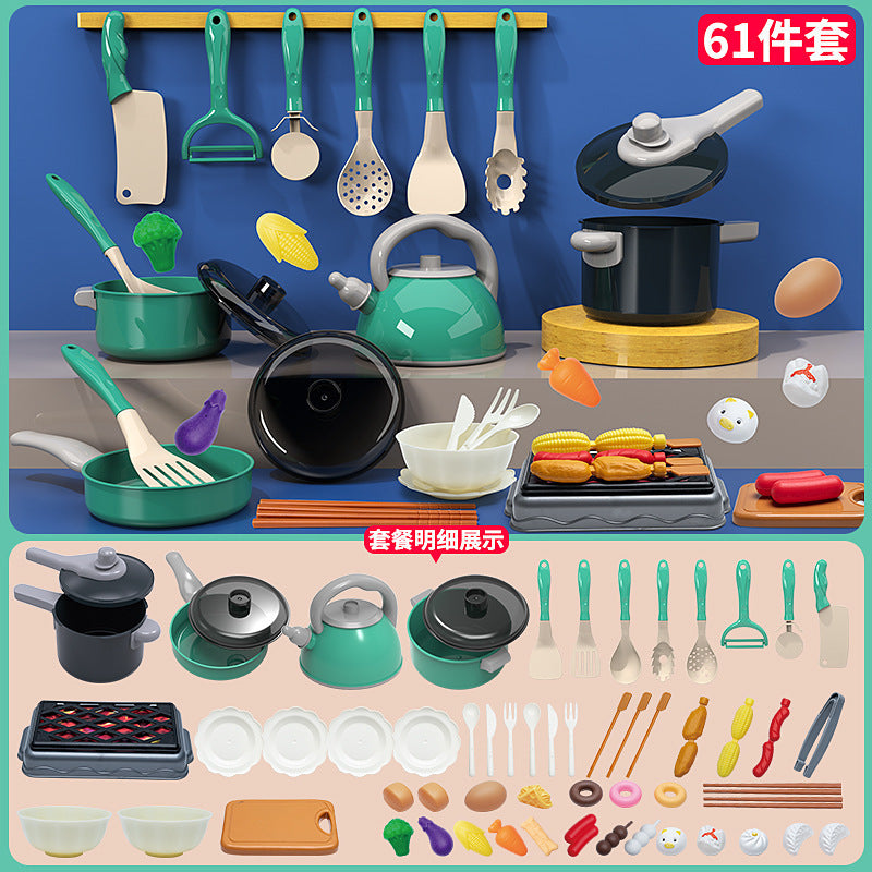 Cross-border simulation kitchenette cooking kitchenware suit fruit cutting music girls play house toys induction cooker cooking