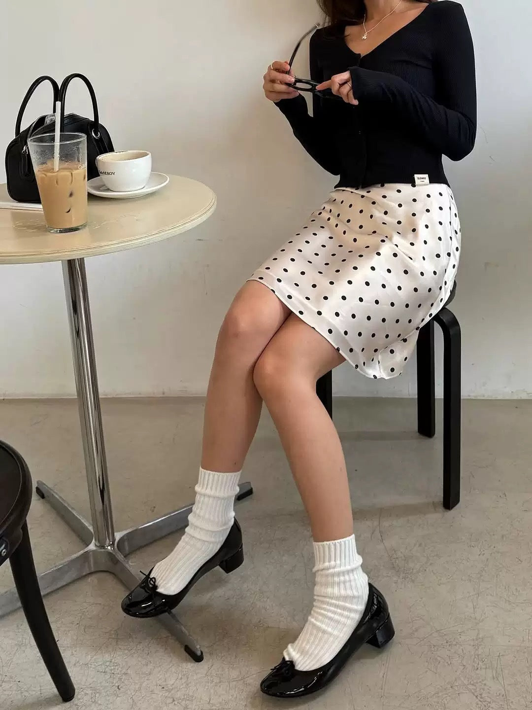 Miu Series Triacetate Polka Dot Skirt Korean Style Satin Polka Dot Elastic Waist Bias-Cut A-Line Skirt Women's Fishtail Skirt