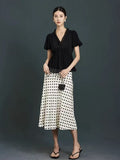 Miu Series Triacetate Polka Dot Skirt Korean Style Satin Polka Dot Elastic Waist Bias-Cut A-Line Skirt Women's Fishtail Skirt
