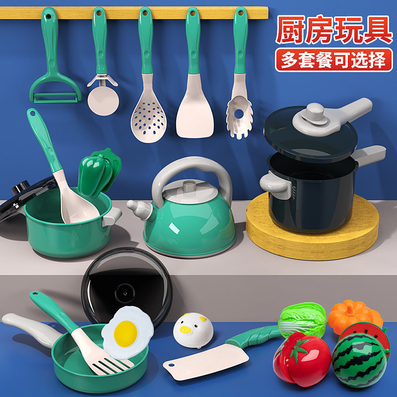 Cross-border simulation kitchenette cooking kitchenware suit fruit cutting music girls play house toys induction cooker cooking