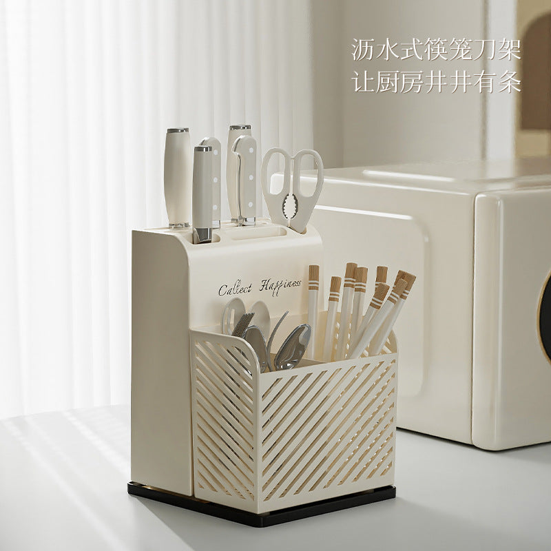 Household Knife and Chopsticks Two-In-One Chopstick Cage Multi-Functional Easy-To-Clean Chopstick Barrel Cut Out Drain Chopstick Box Kitchen Storage Rack
