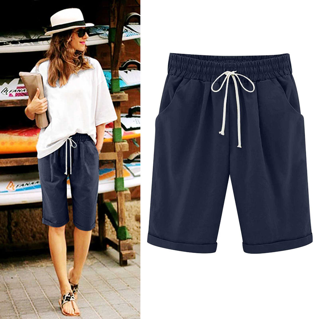 Cross-border European and American women's clothing Amazon independent station women's cotton and linen solid color pocket tether cropped pants casual pants in stock