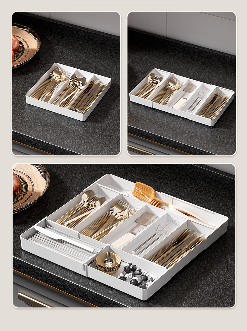 Drawer Storage Box Retractable Cosmetics Sundries Sorting Box Cabinet Partitioned Box Kitchen Tableware Desktop