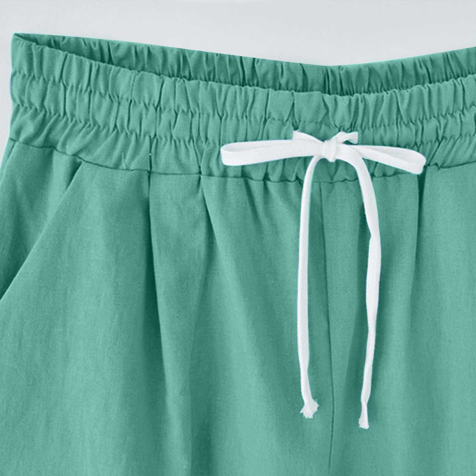 Cross-border European and American women's clothing Amazon independent station women's cotton and linen solid color pocket tether cropped pants casual pants in stock