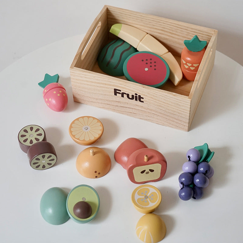 Export Nordic children's simulation food solid wood toys kitchen kitchenware magnet fruit and vegetable cutting toys