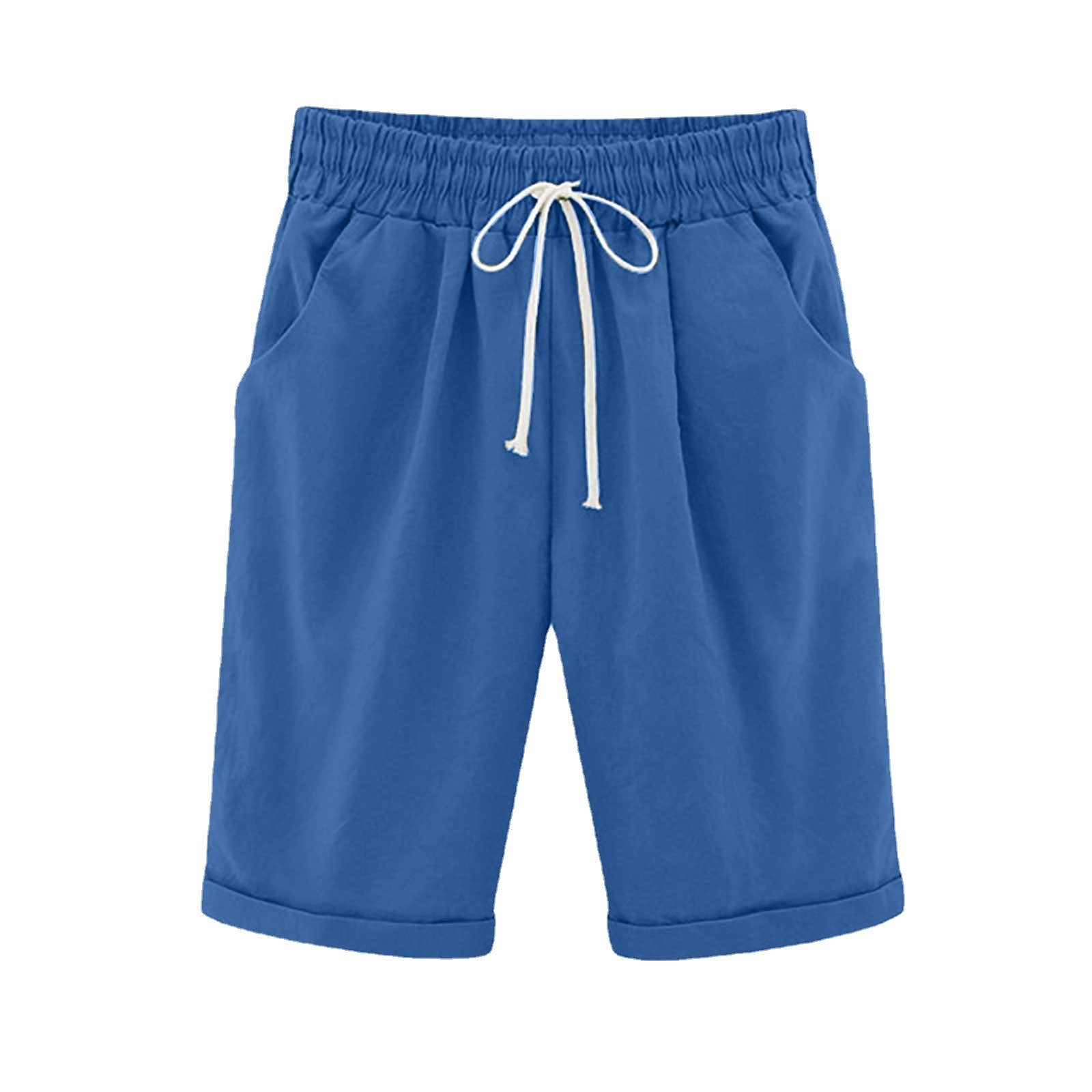 Cross-border European and American women's clothing Amazon independent station women's cotton and linen solid color pocket tether cropped pants casual pants in stock