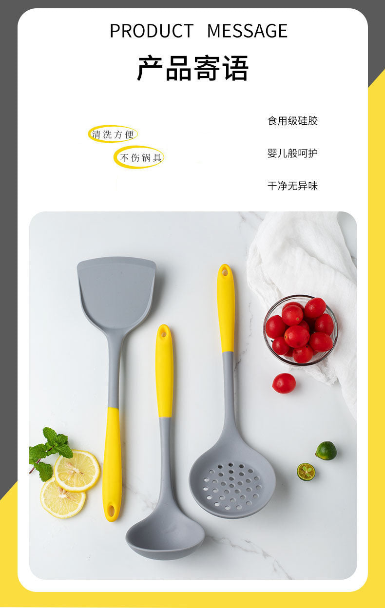 In-Stock Two-Color Silicone Kitchen Utensils, Kitchen Supplies That Won'T Damage Pots, Easy to Clean, Strainer, Soup Spoon, Spatula Set, Non-Stick Pan