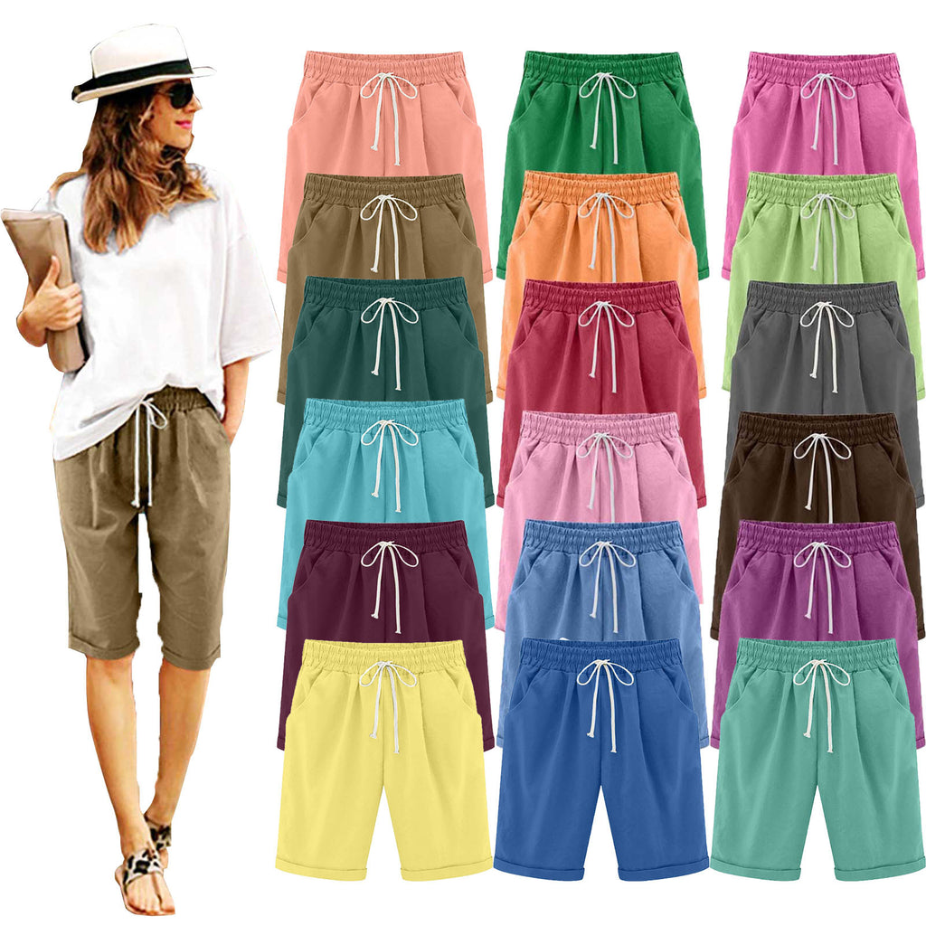 Cross-border European and American women's clothing Amazon independent station women's cotton and linen solid color pocket tether cropped pants casual pants in stock