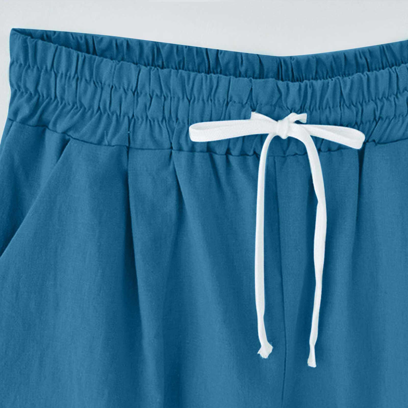 Cross-border European and American women's clothing Amazon independent station women's cotton and linen solid color pocket tether cropped pants casual pants in stock