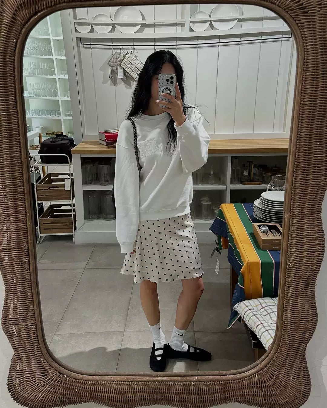 Miu Series Triacetate Polka Dot Skirt Korean Style Satin Polka Dot Elastic Waist Bias-Cut A-Line Skirt Women's Fishtail Skirt