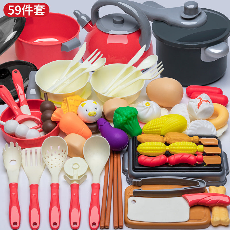 [Cross-border Exclusive] Simulation Kitchenette Cooking Kitchenware suit Fruit Chicing Music Cooking Induction Cooker to play house