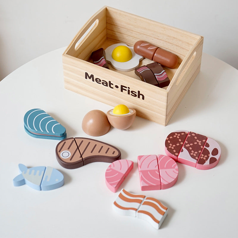 Export Nordic children's simulation food solid wood toys kitchen kitchenware magnet fruit and vegetable cutting toys