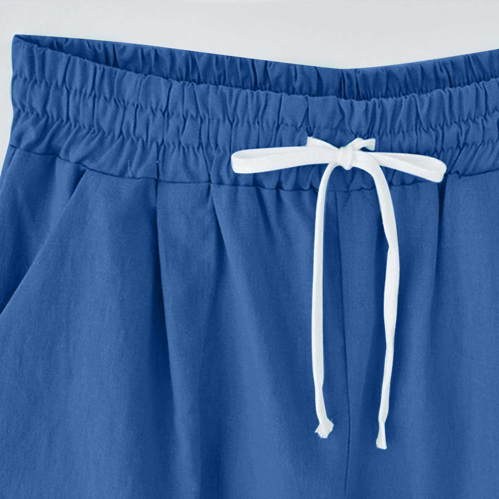 Cross-border European and American women's clothing Amazon independent station women's cotton and linen solid color pocket tether cropped pants casual pants in stock