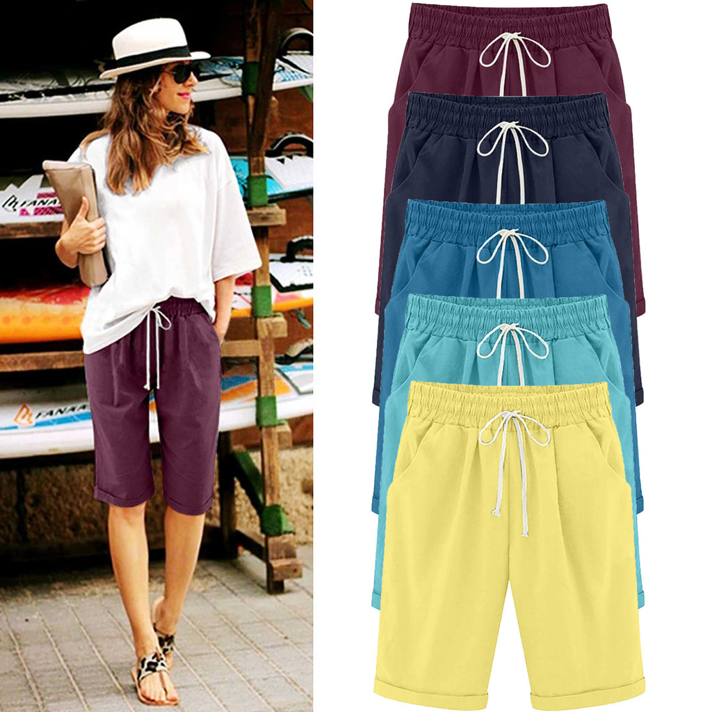 Cross-border European and American women's clothing Amazon independent station women's cotton and linen solid color pocket tether cropped pants casual pants in stock