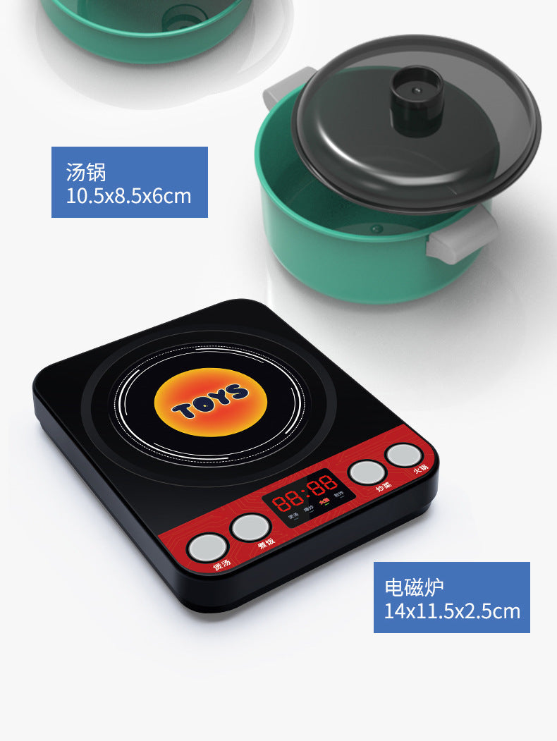Cross-border simulation kitchenette cooking kitchenware suit fruit cutting music girls play house toys induction cooker cooking