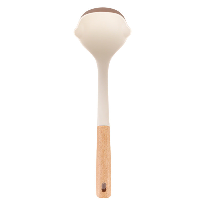 Wooden Handle Silicone Kitchen Utensil Set, Non-Stick Pan, Silicone Spatula, Soup Spoon, High Temperature Resistant Silicone Cooking Spatula, Daily Kitchen Utensils