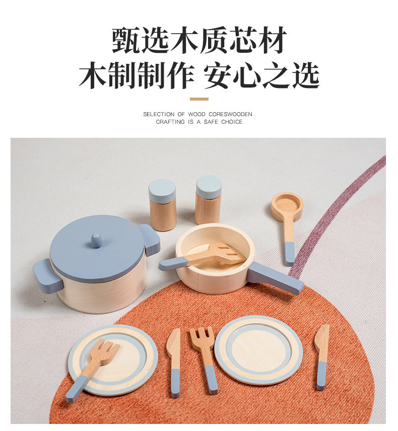 Cross-border New Products Wooden Children's Play-house Simulation Kitchen Toy Set Cooking Rice Cooking Kindergarten Interactive Toys