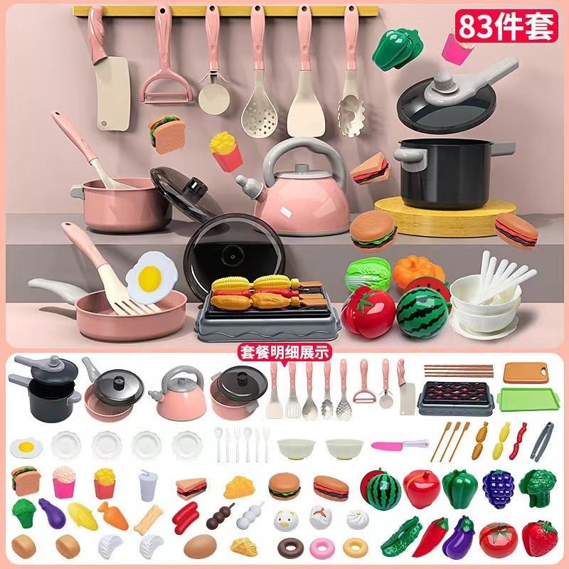 [Cross-border Exclusive] Simulation Kitchenette Cooking Kitchenware suit Fruit Chicing Music Cooking Induction Cooker to play house