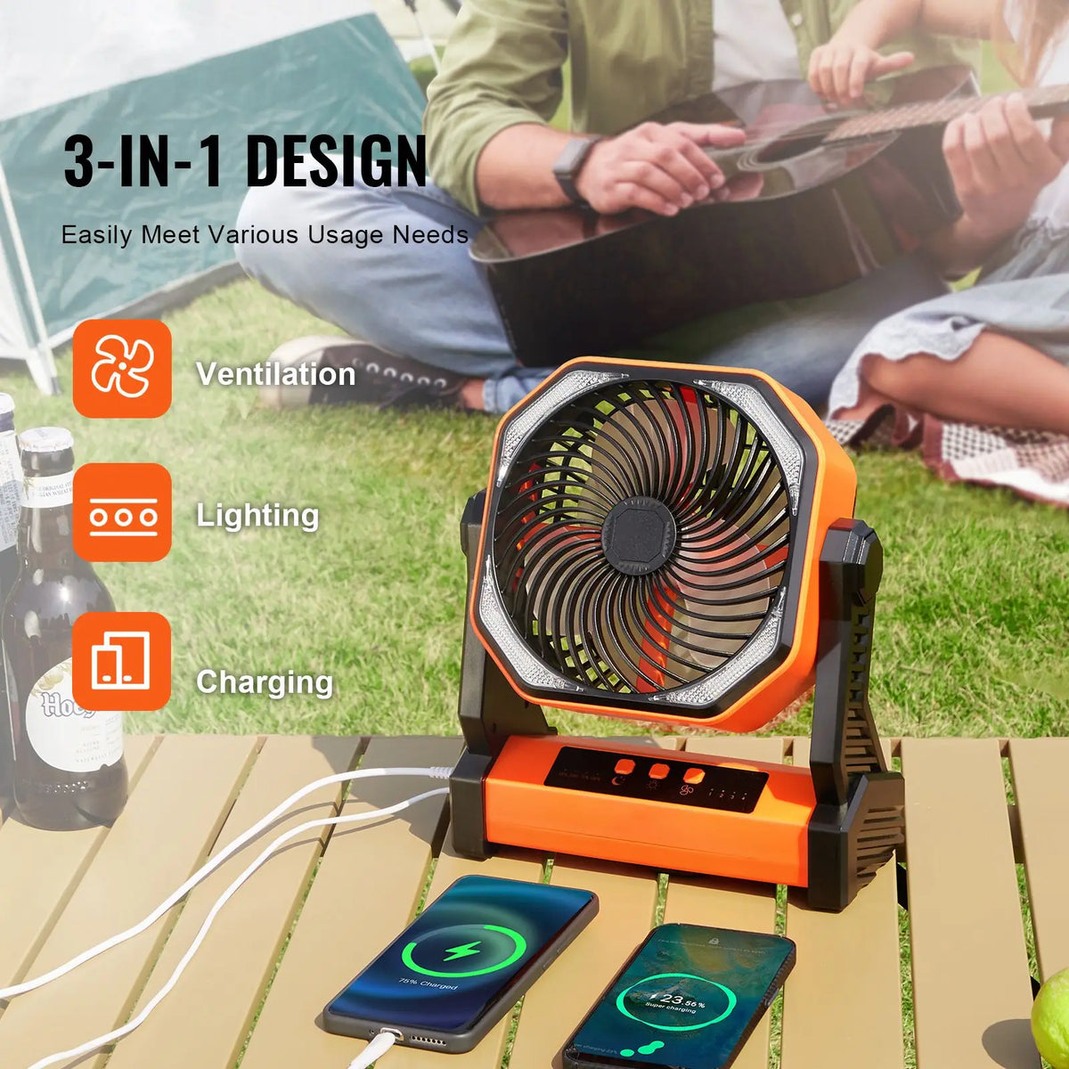8-Inch Portable LED Lantern Fan Rechargeable Battery Powered 4 Speeds Adjustable Personal Table Fan with Touch Control AU Plug