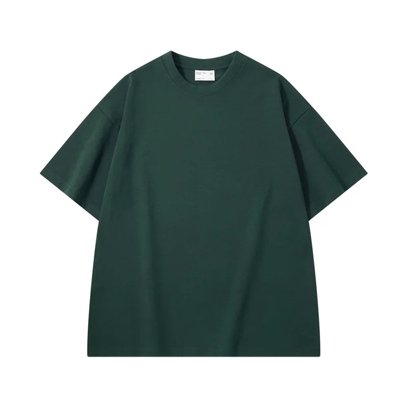 Sycpman 300grams 10.58oz Oversized Loose Heavy Weight Cotton Solid Color Drop Shoulder Short Sleeve T-shirt Men for Summer