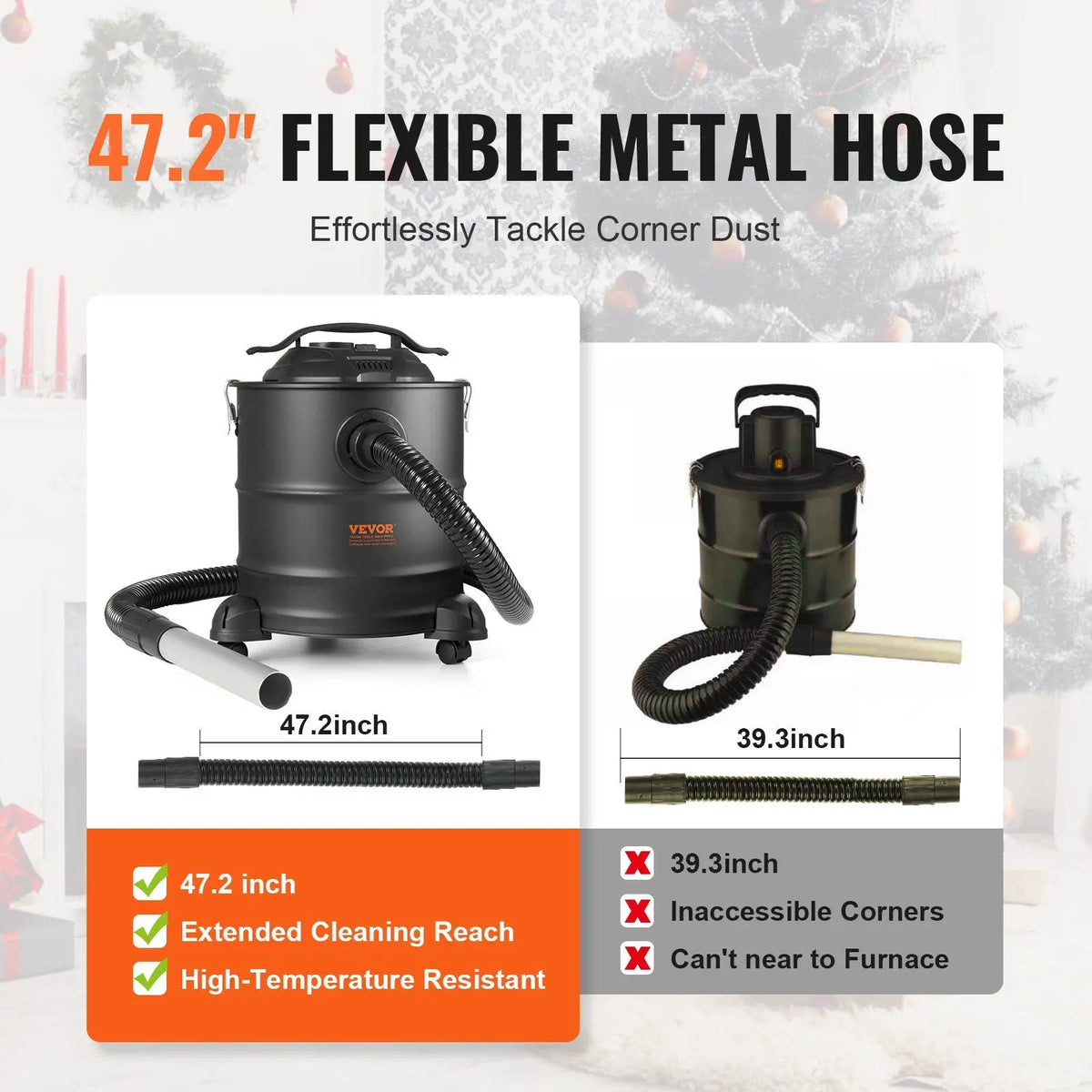 1200W Powerful 5 Gallon Ash Vacuum Cleaner D0100HRSLJ2 Model 16.4 ft Power Cable 16 Kpa Reverse Suction Fireplaces Industrial