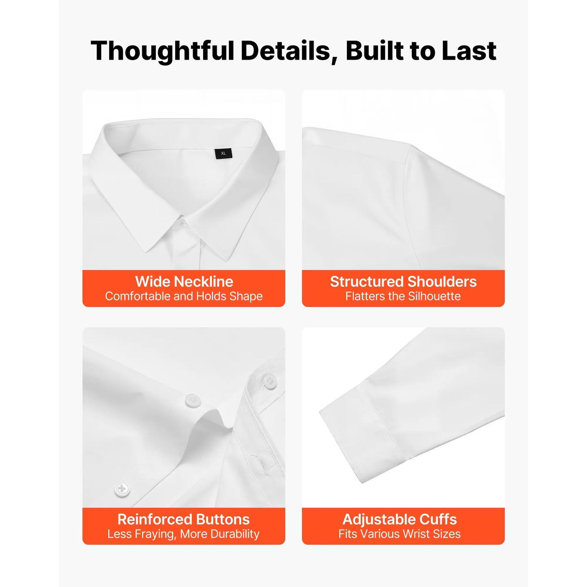 Men's White Slim Fit Long Sleeve Button-Up Dress Shirt Size XL Soft Stretch Fabric Wrinkle-Free Business Casual Style