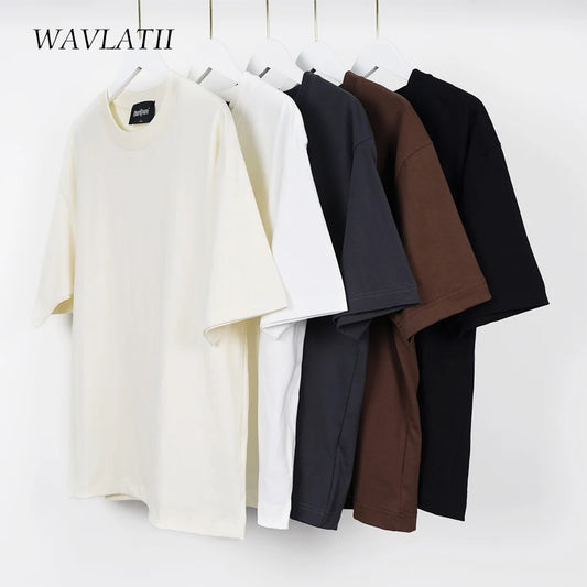 WAVLATII Oversized Summer T Shirts for Women Men Brown Casual Female Korean Streetwear Tees Unisex Basic Solid Young Cool Tops