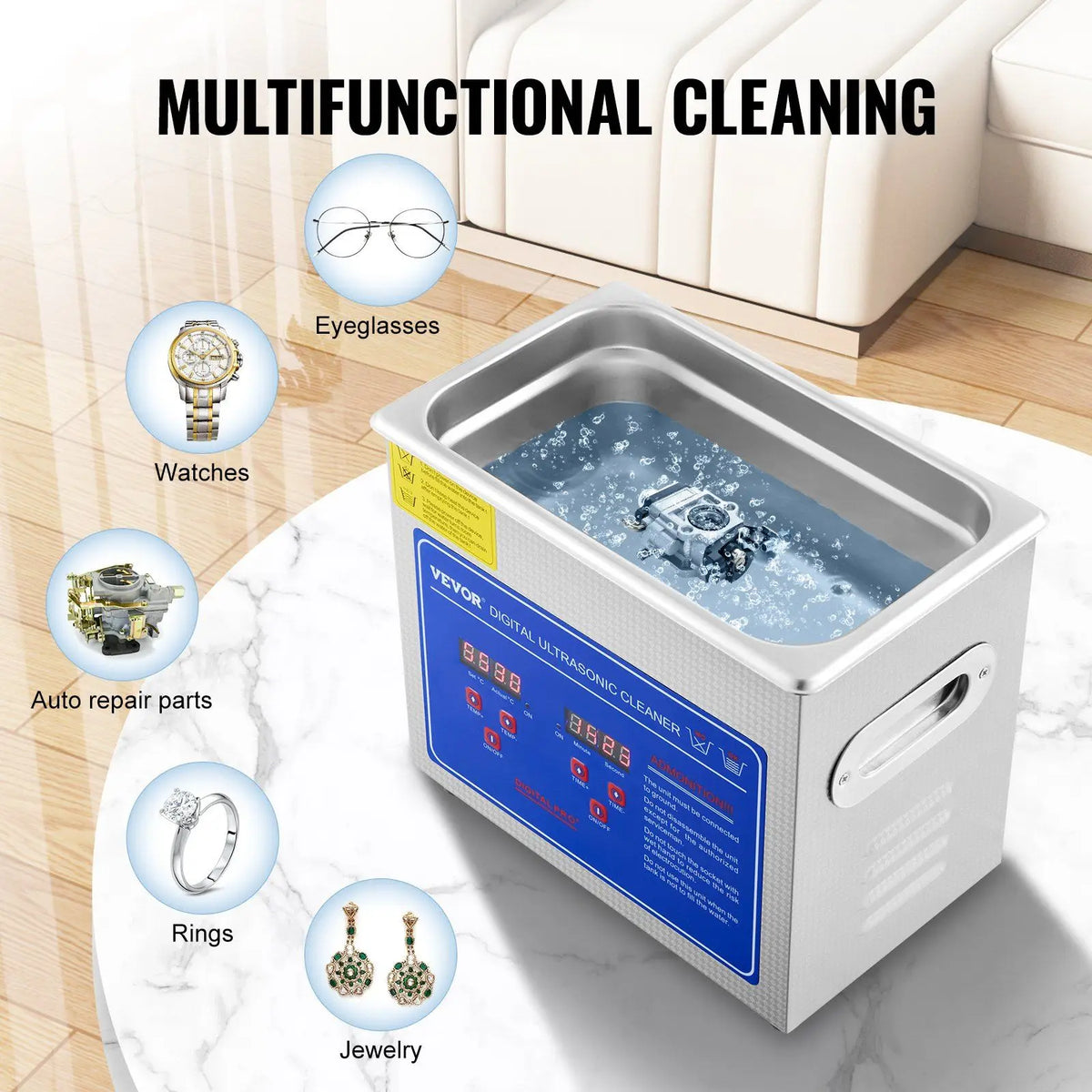 For Electric Digital 40kHz Ultrasonic Cleaner 80W 3L Stainless Steel Heated Jewelry Glasses with Timer Household Use