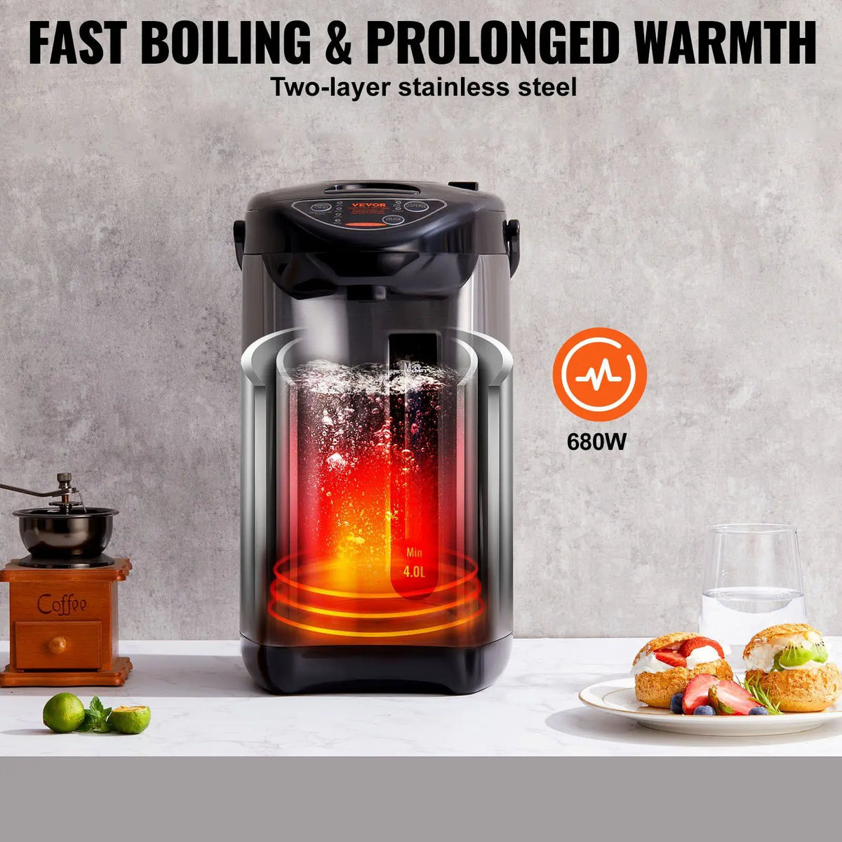 Electric Water Dispenser 3L Instant Hot Desktop Stainless Steel Water Cooler