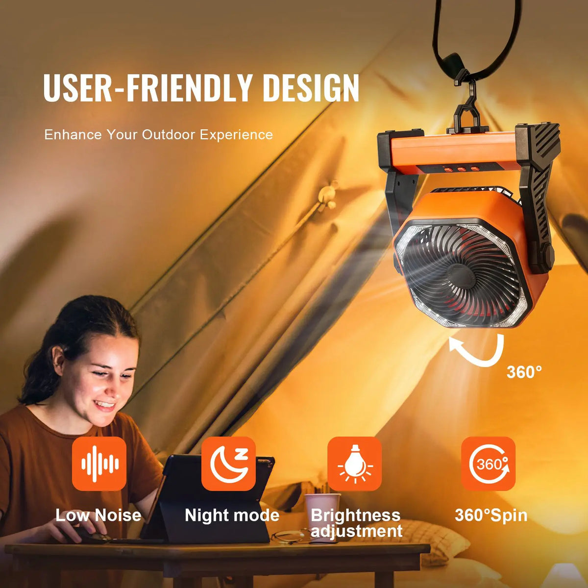 8-Inch Portable LED Lantern Fan Rechargeable Battery Powered 4 Speeds Adjustable Personal Table Fan with Touch Control AU Plug