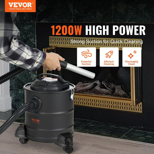 1200W Powerful 5 Gallon Ash Vacuum Cleaner D0100HRSLJ2 Model 16.4 ft Power Cable 16 Kpa Reverse Suction Fireplaces Industrial