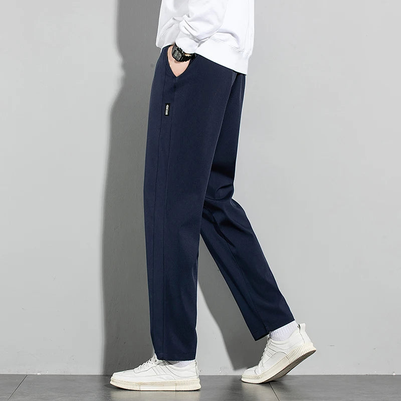 Ice Silk Men's Pants 2025 Summer New Black Gray Thin Business Casual Pants Outdoor Elastic Breathable Straight Leg Sweatpants