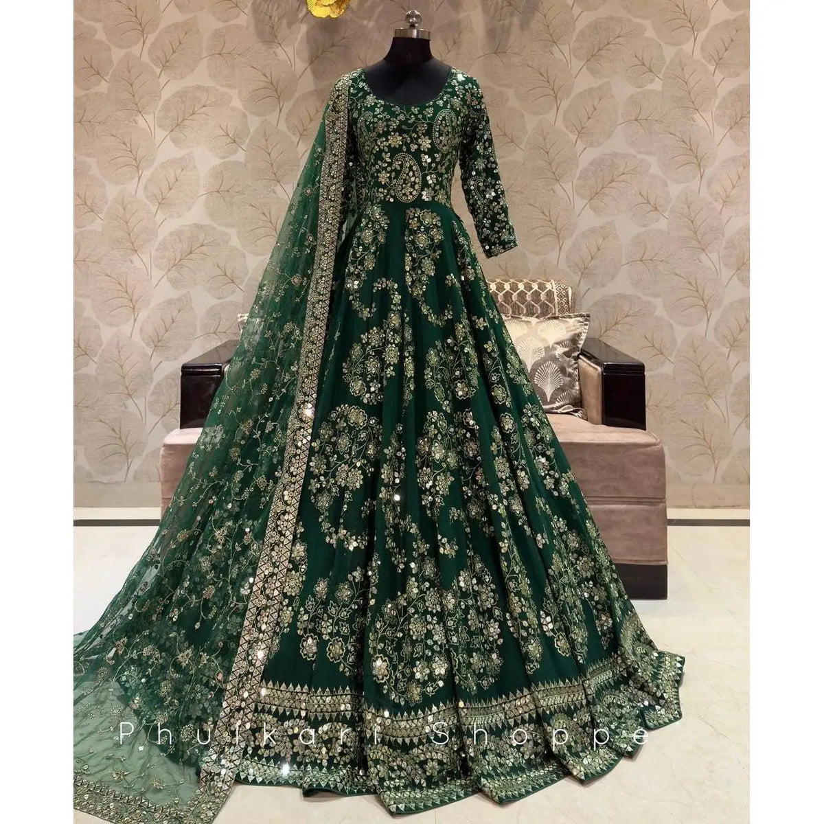 FD Designer Green Evening Dress with Elegant Pent and Beautiful Dupatta for Parties Size m