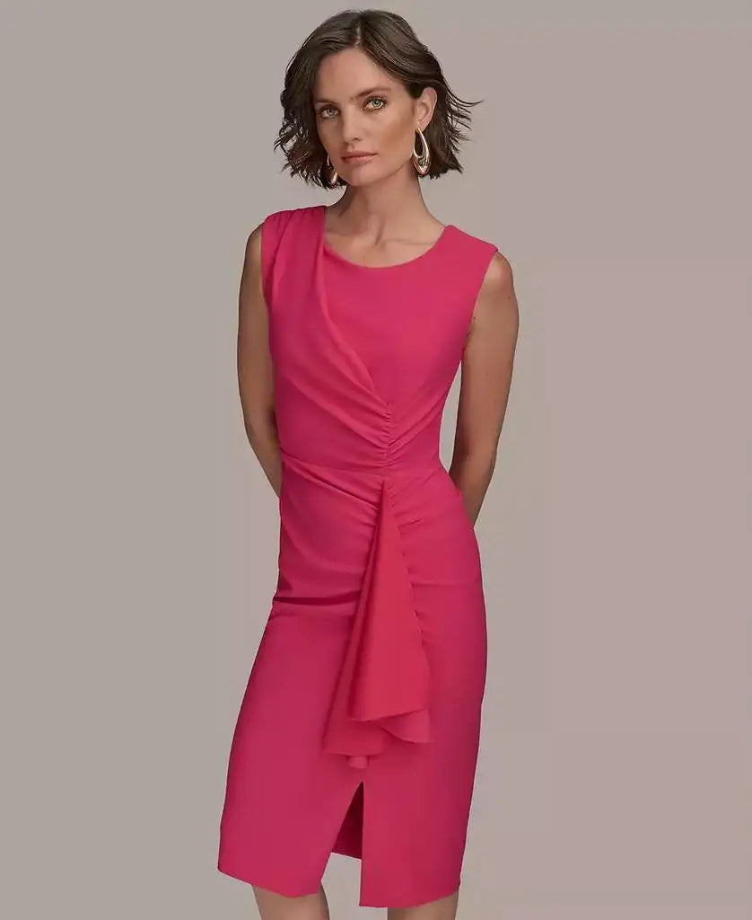 Women's Ruched Draped Sleeveless Sheath Dress
