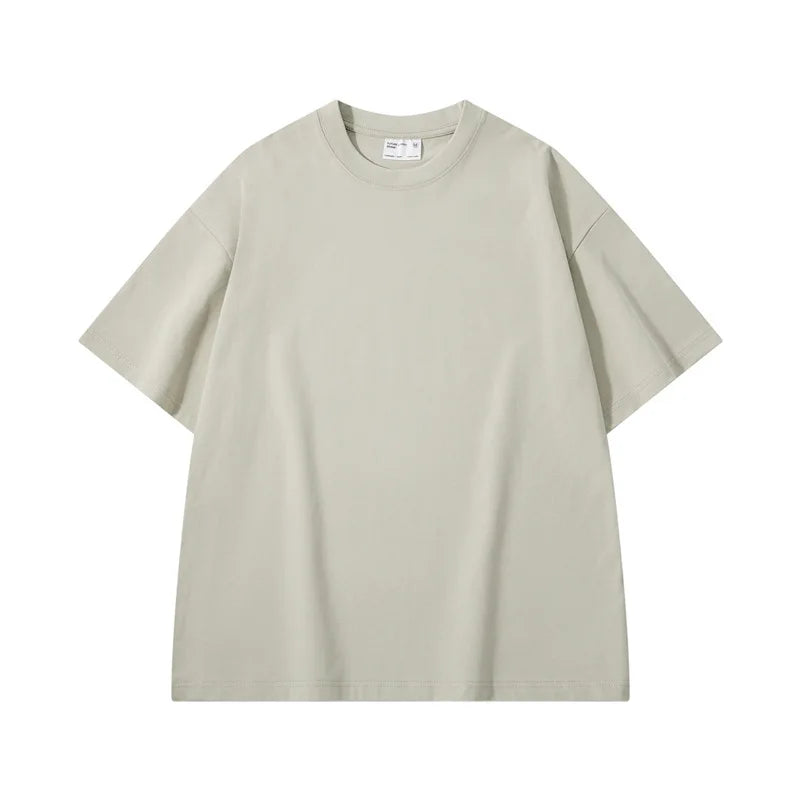 Sycpman 300grams 10.58oz Oversized Loose Heavy Weight Cotton Solid Color Drop Shoulder Short Sleeve T-shirt Men for Summer