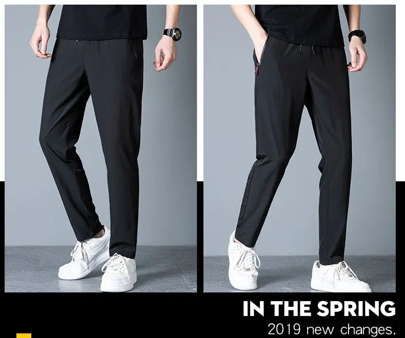 Men's casual pants straight leg slim fit elastic waist jogging pants Korean classic blue black gray men's pants plus size 4XL5XL