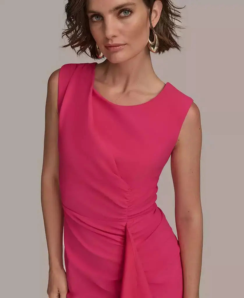 Women's Ruched Draped Sleeveless Sheath Dress