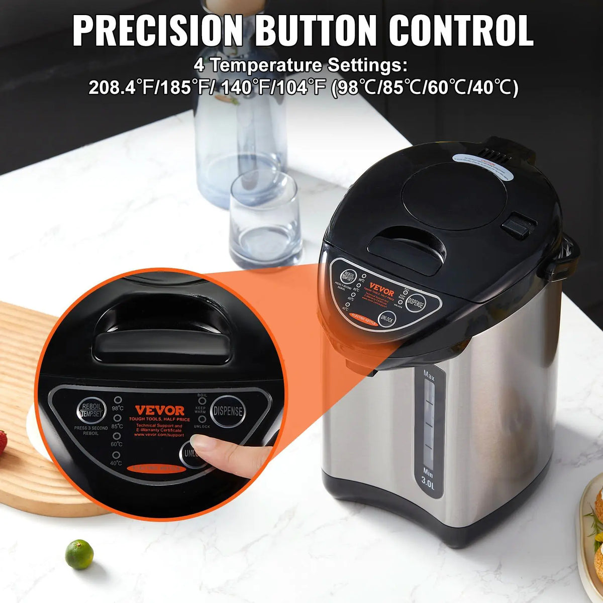Electric Water Dispenser 3L Instant Hot Desktop Stainless Steel Water Cooler
