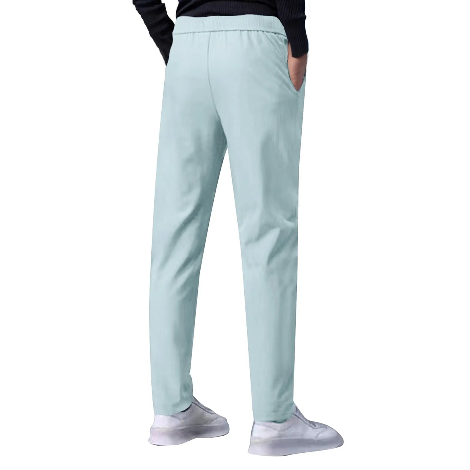 Men Fast Dry Stretch Pants Ice Silk Trousers Solid Color Mid-Waist Loose Breathable Straight-Leg Casual Pants Thin Sports Pants