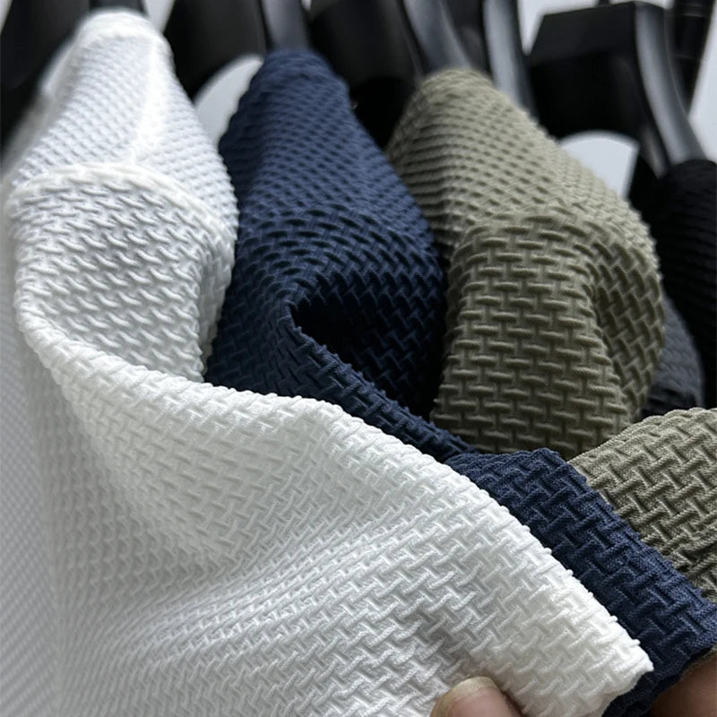 Men's Short Sleeve Mesh Bamboo Ice Silk T-shirt Casual Versatile Summer Elastic Slimming Top for Men