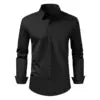 Men's Slim Fit Autumn Poplin Dress Shirt Long Sleeve Black Soft Stretch Wrinkle Free Business Formal Wedding Wear