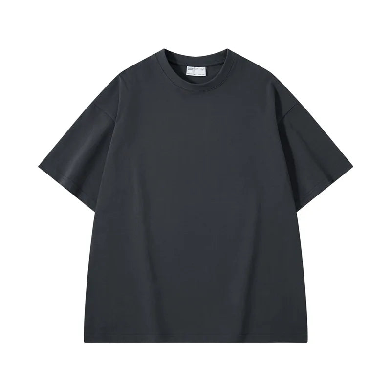 Sycpman 300grams 10.58oz Oversized Loose Heavy Weight Cotton Solid Color Drop Shoulder Short Sleeve T-shirt Men for Summer