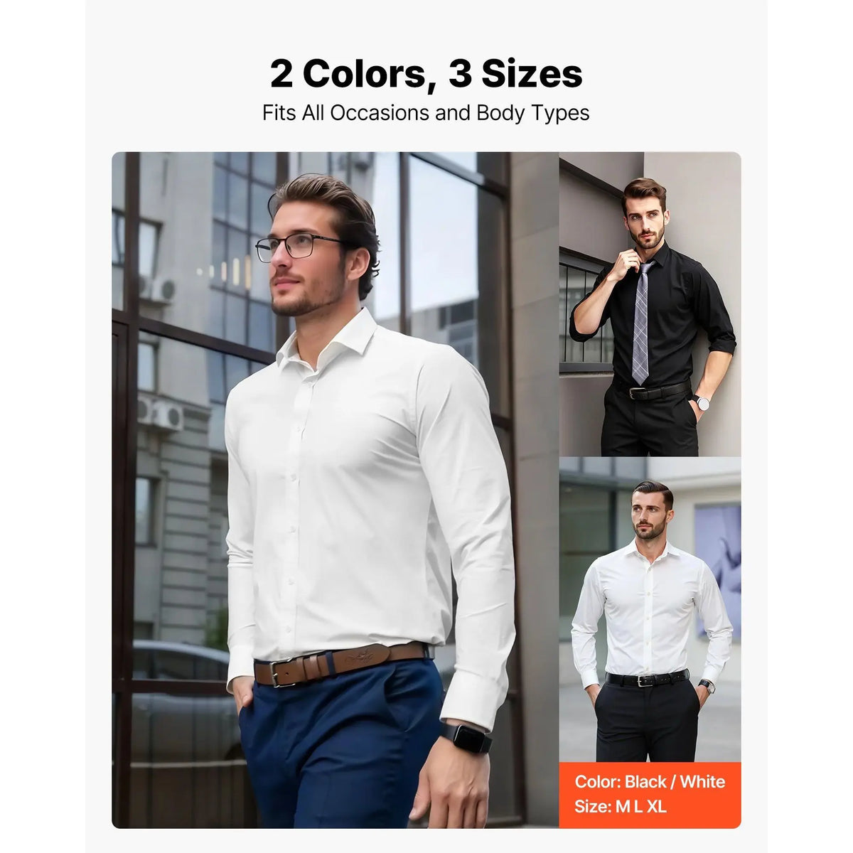 Men's White Slim Fit Long Sleeve Button-Up Dress Shirt Size XL Soft Stretch Fabric Wrinkle-Free Business Casual Style