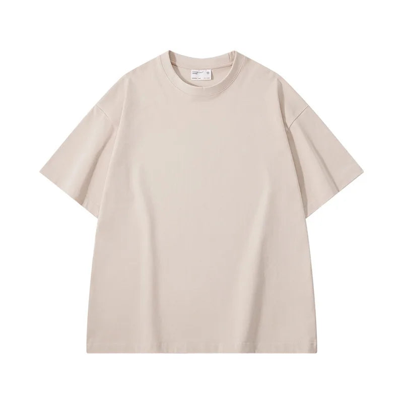 Sycpman 300grams 10.58oz Oversized Loose Heavy Weight Cotton Solid Color Drop Shoulder Short Sleeve T-shirt Men for Summer