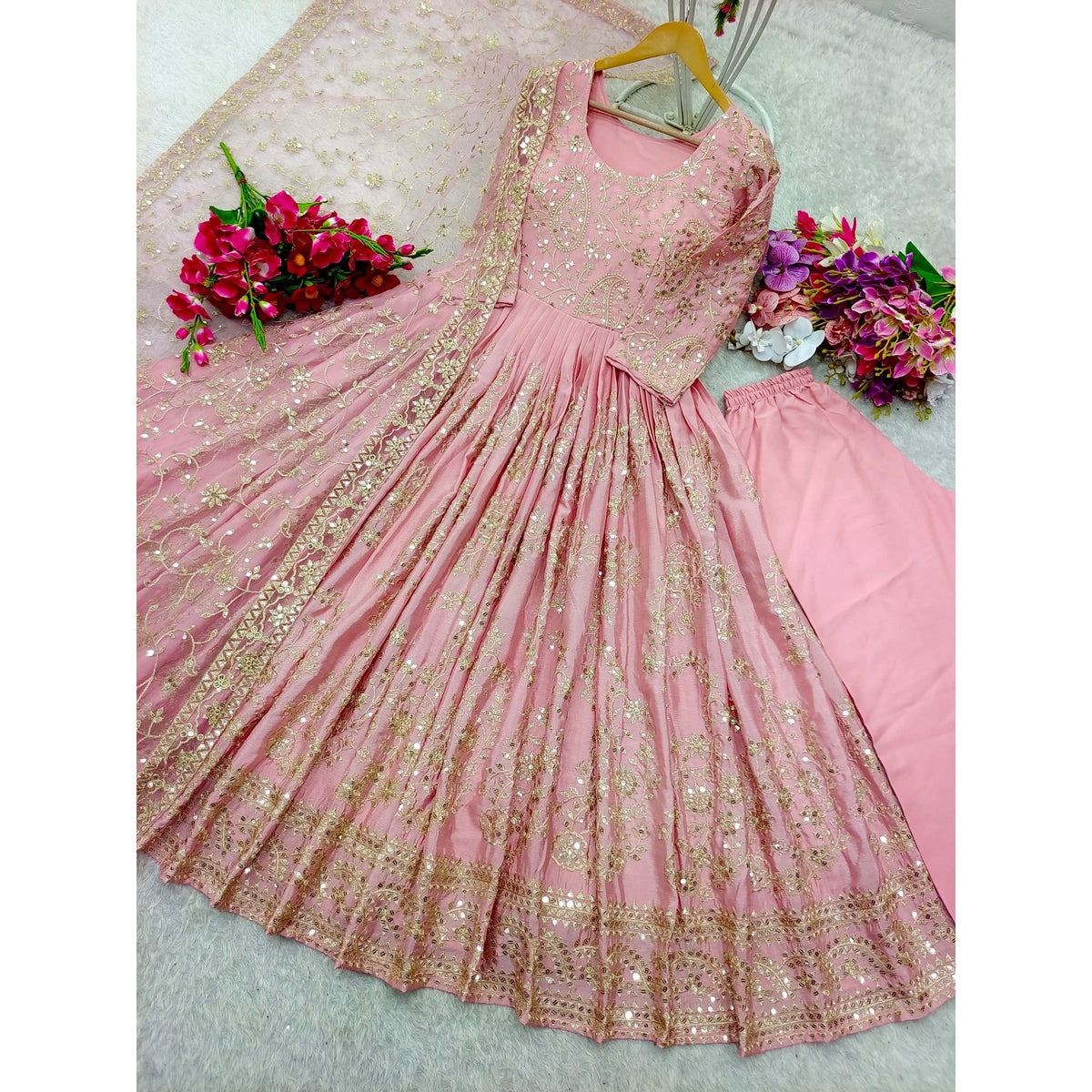 FD Designer Green Evening Dress with Elegant Pent and Beautiful Dupatta for Parties Size m